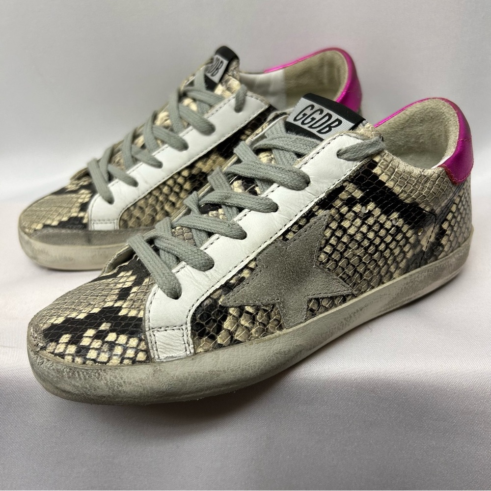 Golden Goose Star Logo Low Top Snake Print Lace Up Womens Size 5 / 35 Pink Heel